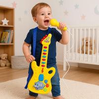 Guitarra Infantil Eletrica Com Microfone Karaoke Som E Luz Musical Bebe Criança