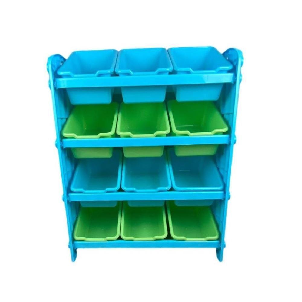 Organizador Brinquedos Estante Colorida Caixas 12 Gavetas Nicho Infantil Armario Bau Quarto Meninos Azul - 1