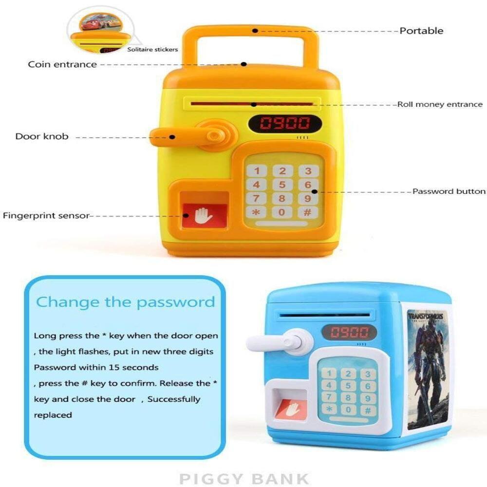 Cofre Digital Senha Eletronico Automatico Impressao Digital Cofrinho Completo Infantil Biometria Teclado Moedas Nota - 2