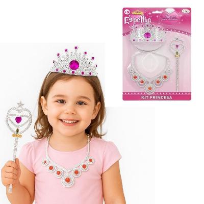 Kit Acessorios Princesa Coroa Festa Bela Adormecida Varinha Colar Rapunzel Luxo