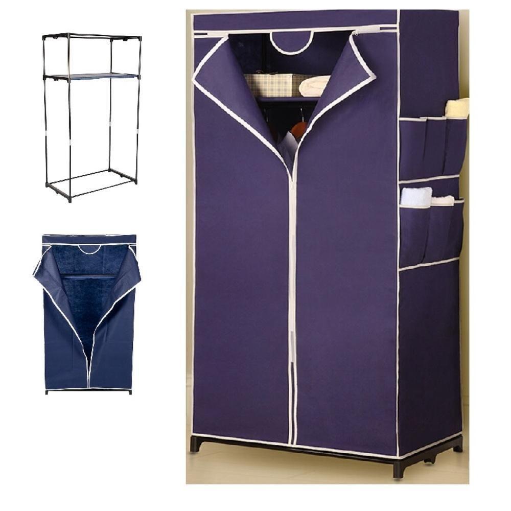 Guarda Roupa Portatil Aramario Ziper Organizador Cabideiro Arara Prateleira Sapateira Praia Azul - 1