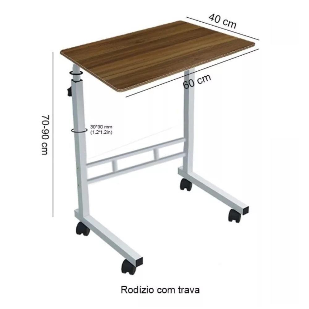 Mesa Notebook Rodinhas Altura Ajustavel Home Office Multifuncional Computador Escrivaninha Sala Marrom - 5