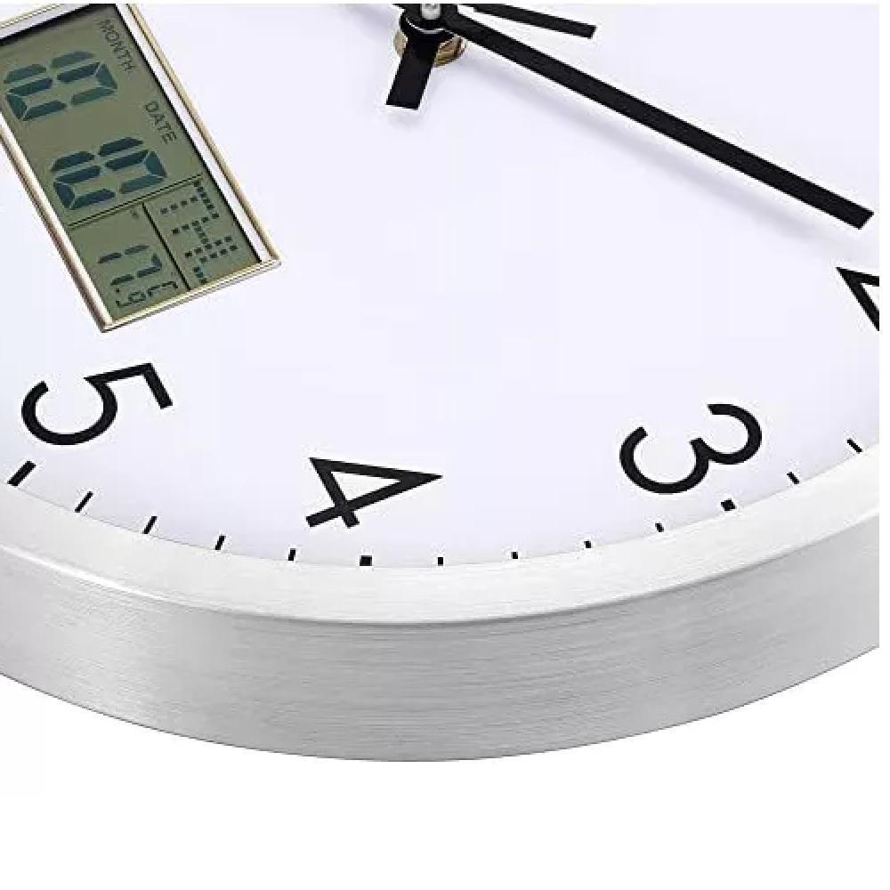 Relogio Parede Completo Calendario Termometro Digital Estilo Aluminio Rose Gold Despertador Escritorio Sala Consultorio - 4