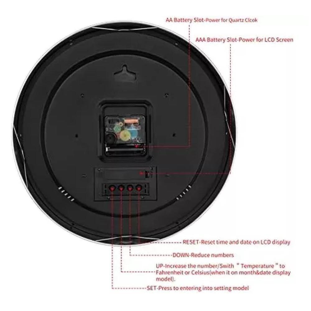 Relogio Parede Completo Calendario Termometro Digital Estilo Aluminio Rose Gold Despertador Escritorio Sala Consultorio - 6