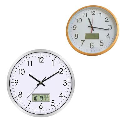 Relogio Parede Completo Calendario Termometro Digital Estilo Aluminio Rose Gold Despertador Escritorio Sala Consultorio