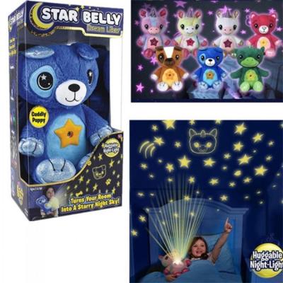 Urso De Pelucia Com Projetor De Estrelas Unicornio Noite Iluminada Musical Luz Noturna Abajur Brinquedo Luminaria Crianç
