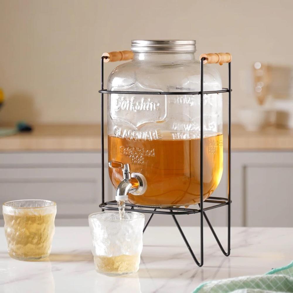Suqueira De Vidro Com Suporte Ferro Metal 4 Litros Dispenser Diamond Luxo Bebidas Retro Agua Suco Refresqueira Festa Bar - 3