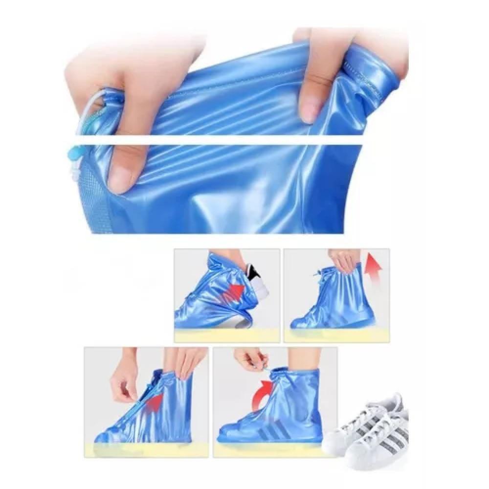 Capa De Chuva Sapato Tenis Moto Protetor Impermeavel Bota Ajustavel Com Ziper Motoqueiro Calcados Trilha Cor:azul;uso:xx - 7