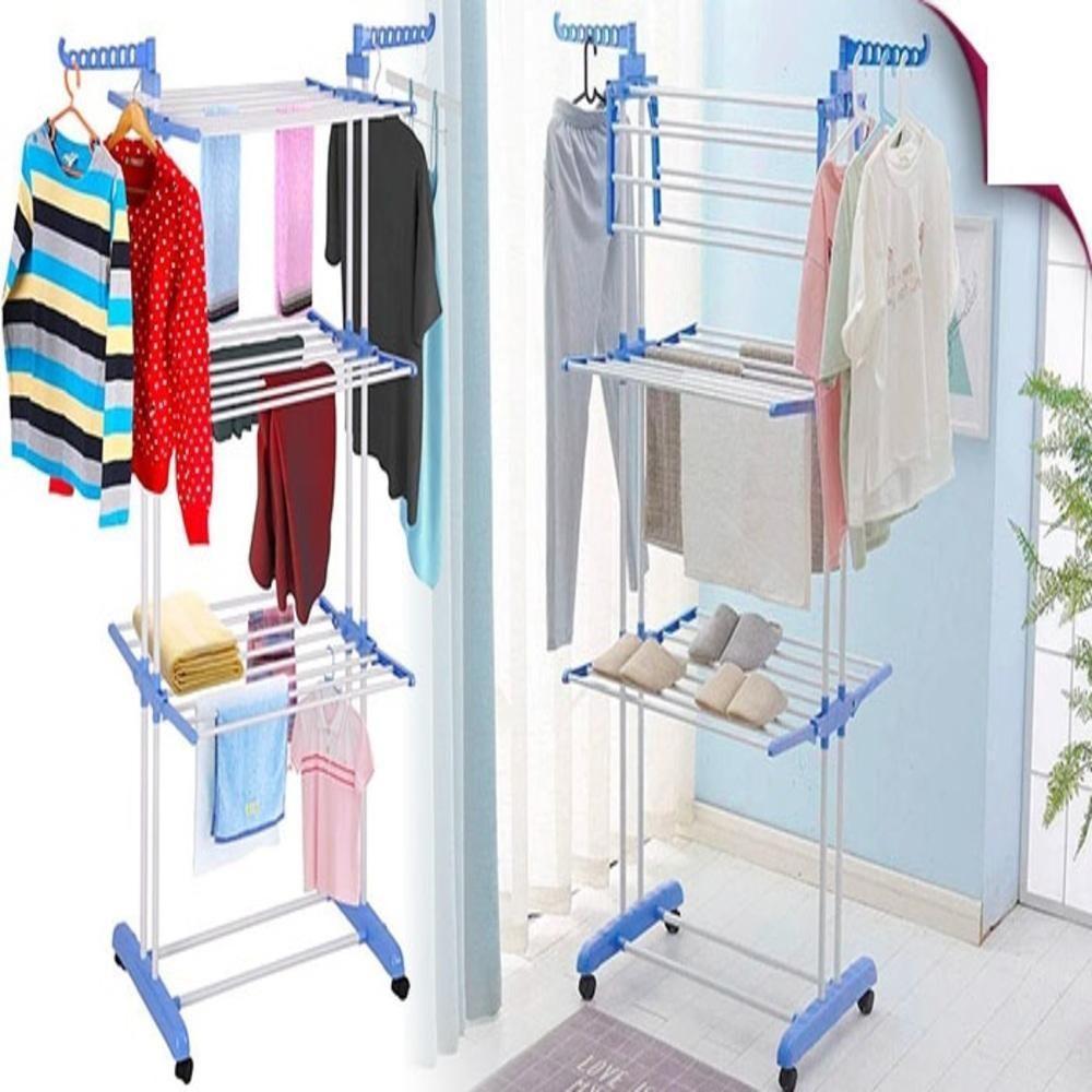 Varal 4 Andares Chao Grande Sapateira Secador Arara Roupas Cabideiro Dobravel Luxo Rodinhas - 4