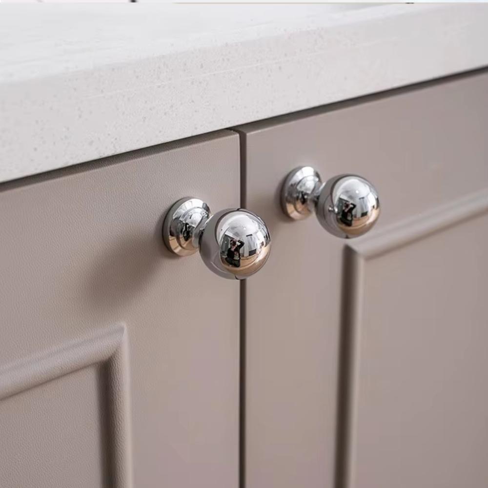 Kit 10 Puxador Moveis Redondo Prata Luxo Gaveta Armario Ponto Bola Furo Unico Parafuso - 3