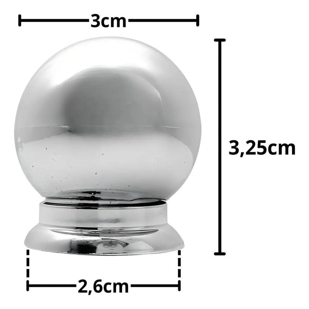 Kit 10 Puxador Moveis Redondo Prata Luxo Gaveta Armario Ponto Bola Furo Unico Parafuso - 4