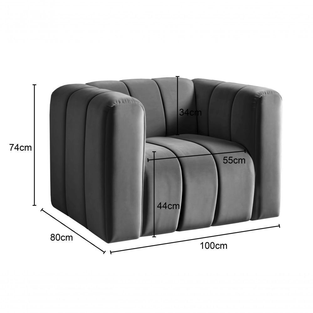 Poltrona Mona Decorativa Confortável Moderna Sala De Estar - Veludo Cinza 220 - 2