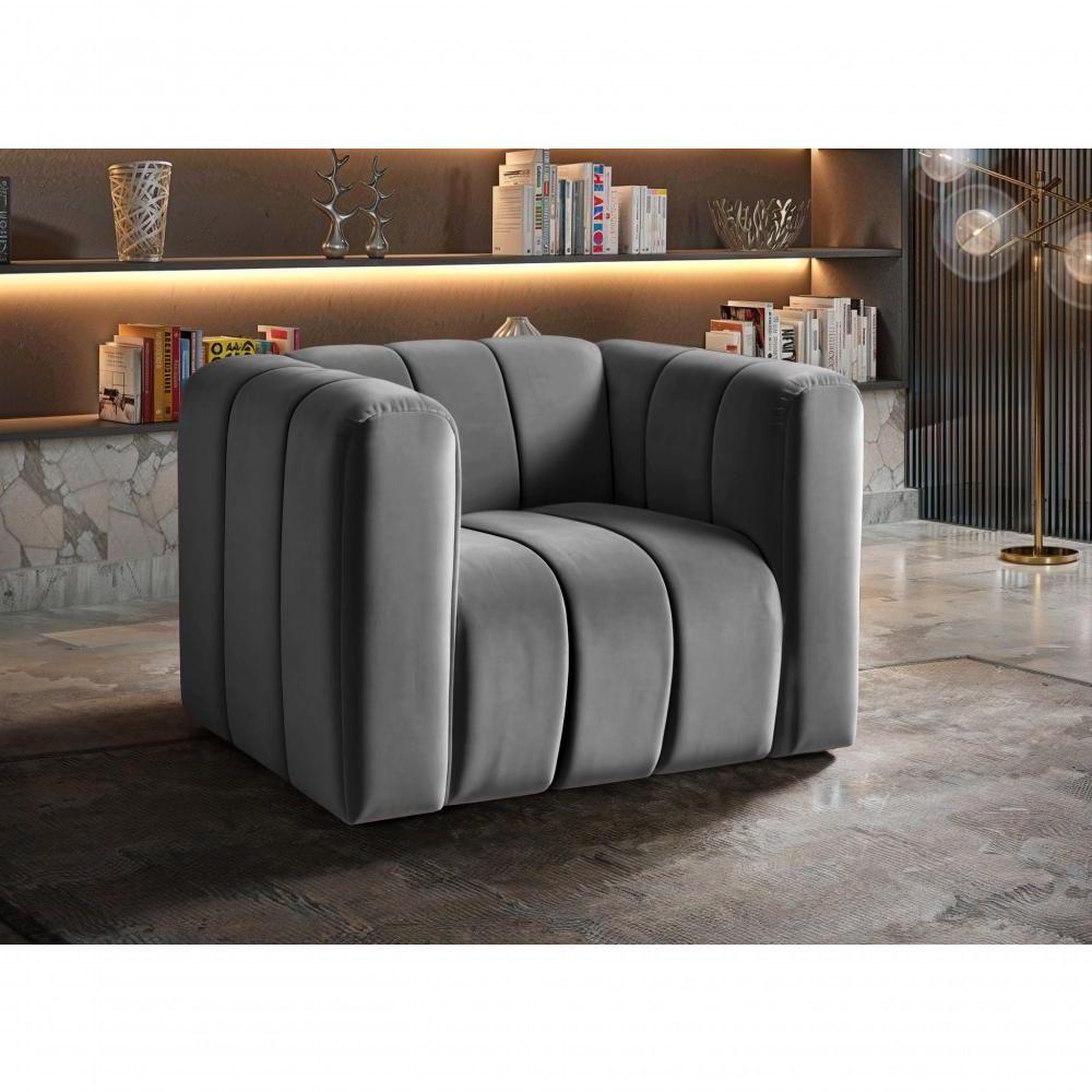 Poltrona Mona Decorativa Confortável Moderna Sala De Estar - Veludo Cinza 220 - 3