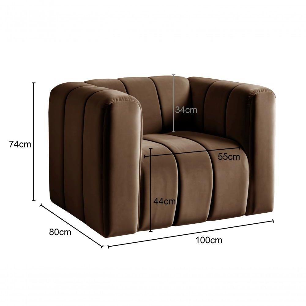 Poltrona Mona Decorativa Confortável Moderna Sala De Estar - Veludo Marrom 260 - 2