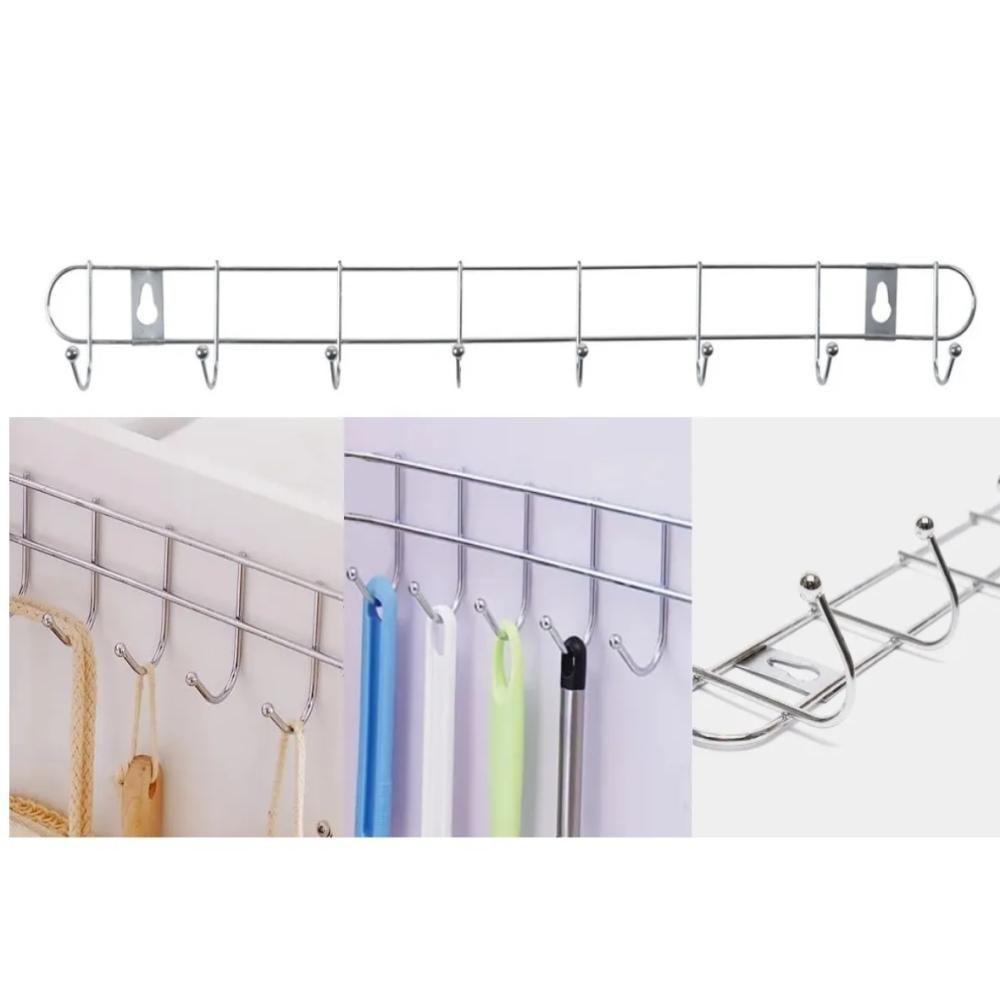 Cabideiro De Parede Grande 10 Ganchos Suporte Multiuso Organizador Guarda Roupa Lavanderia Banheiro Cozinha Pendurar Ute - 1
