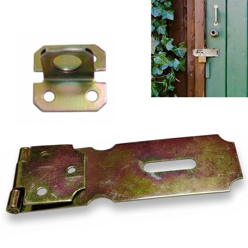 Dobradiça Porta Cadeado Fecho Trinco Portas Armarios Gavetas Baus Bicromatizado De Ferro 12,5cm Resistente - 4