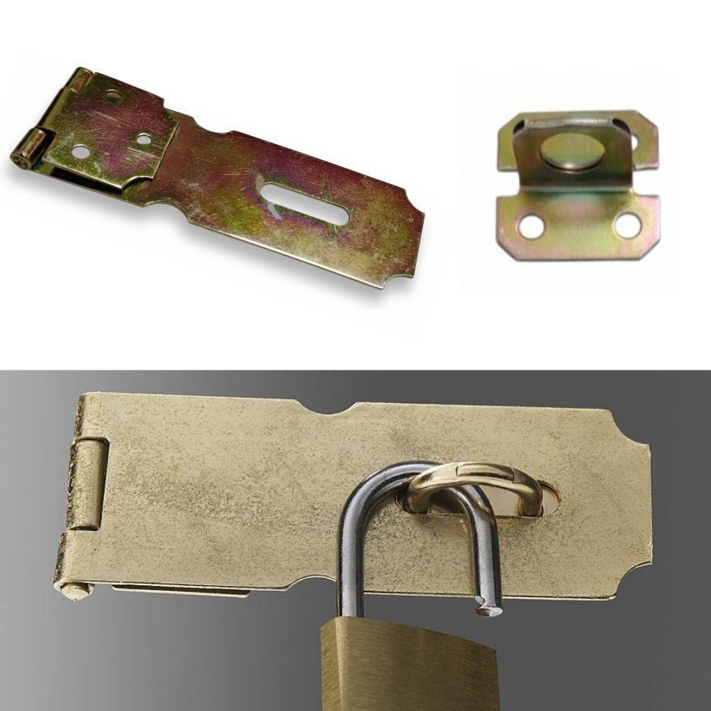 Dobradiça Porta Cadeado Fecho Trinco Portas Armarios Gavetas Baus Bicromatizado De Ferro 12,5cm Resistente - 7