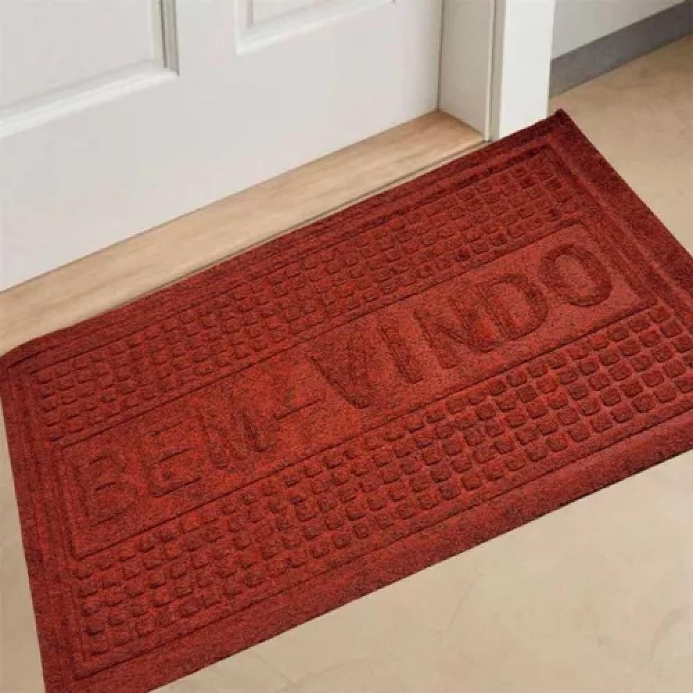 Tapete Porta Entrada Casa Comercio Capacho Veludo Base Antiderrapante Impermeavel Vermelho - 1