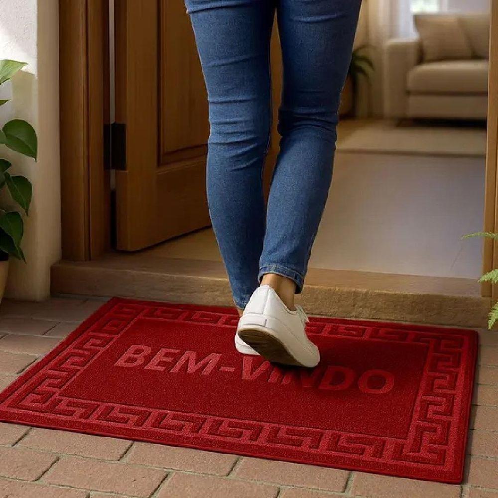 Tapete Porta Entrada Casa Comercio Capacho Veludo Base Antiderrapante Impermeavel Vermelho - 8
