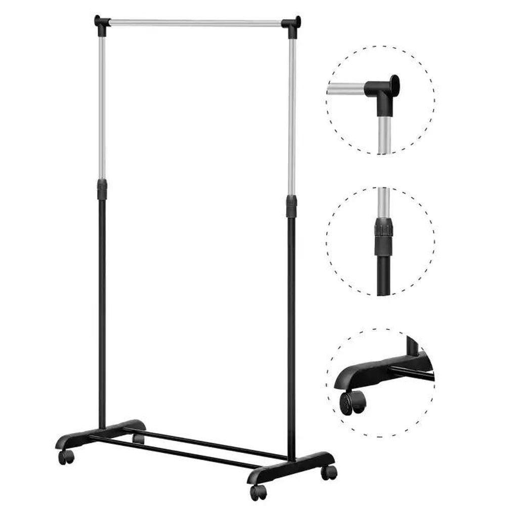 Guarda Roupas Arara Cabideiro Com Sapateira Prateleira Telecospica Ajustavel Inox Rodinhas - 2