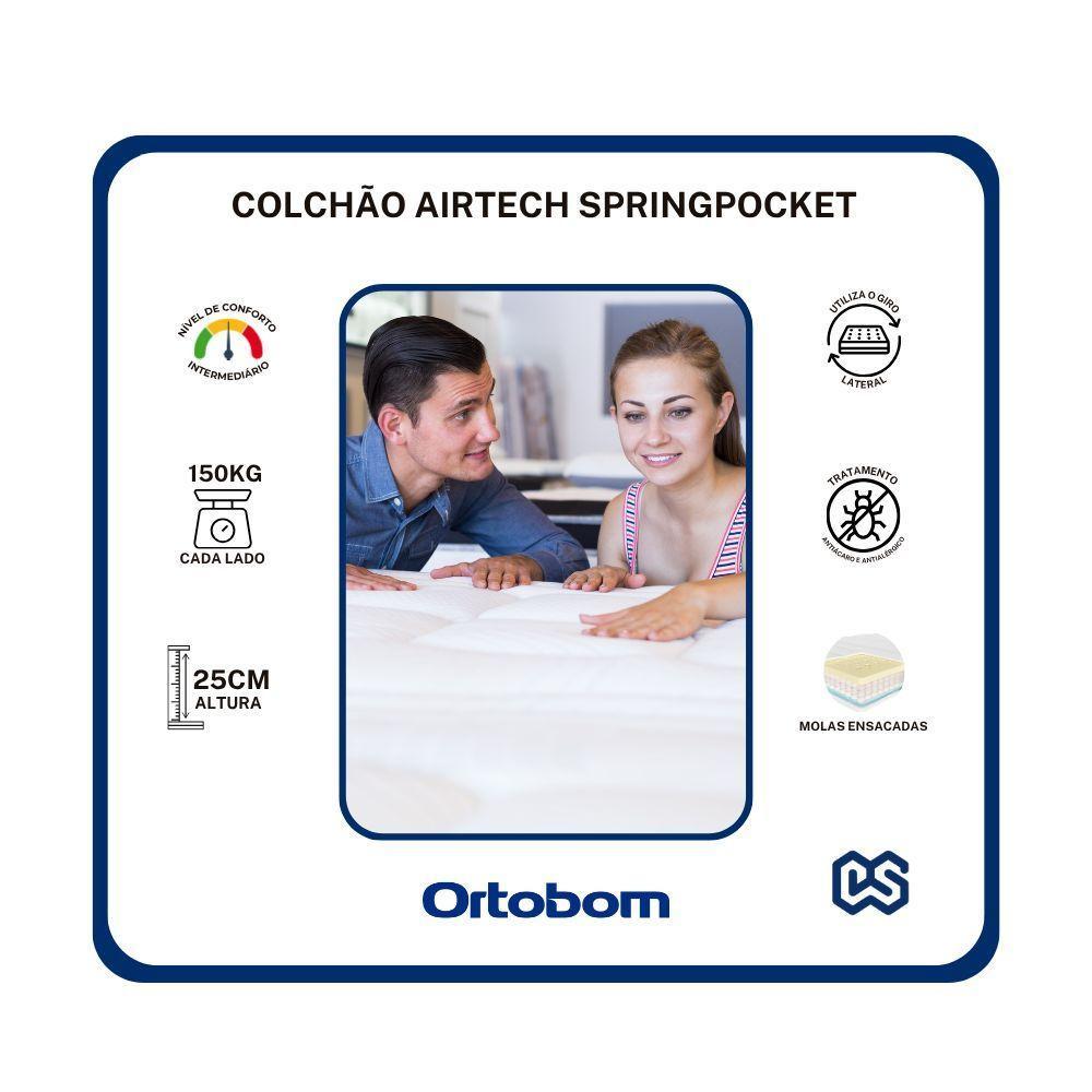 Cama Box Baú Casal Sintético + Colchão Molas Ensacadas Ortobom Airtech 138x188x67 Preto - 3