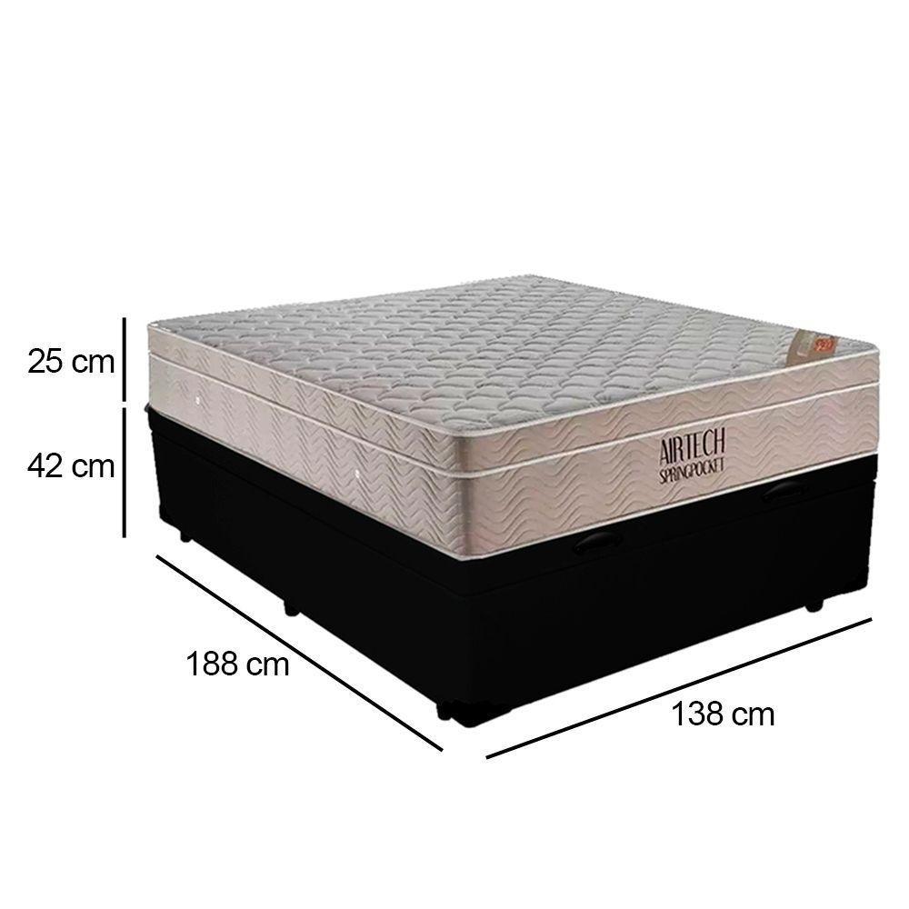 Cama Box Baú Casal Sintético + Colchão Molas Ensacadas Ortobom Airtech 138x188x67 Preto - 4
