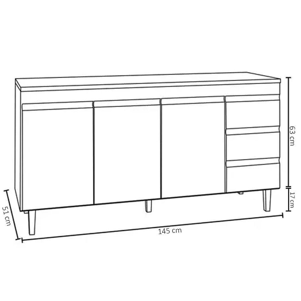 Balcão Gabinete Cozinha Andreia 3 Portas 150cm S-t Ajl - 4
