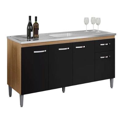 Balcão Cozinha Gabriela 3 Porta 150cm S-t Ajl Amêndoa Preto