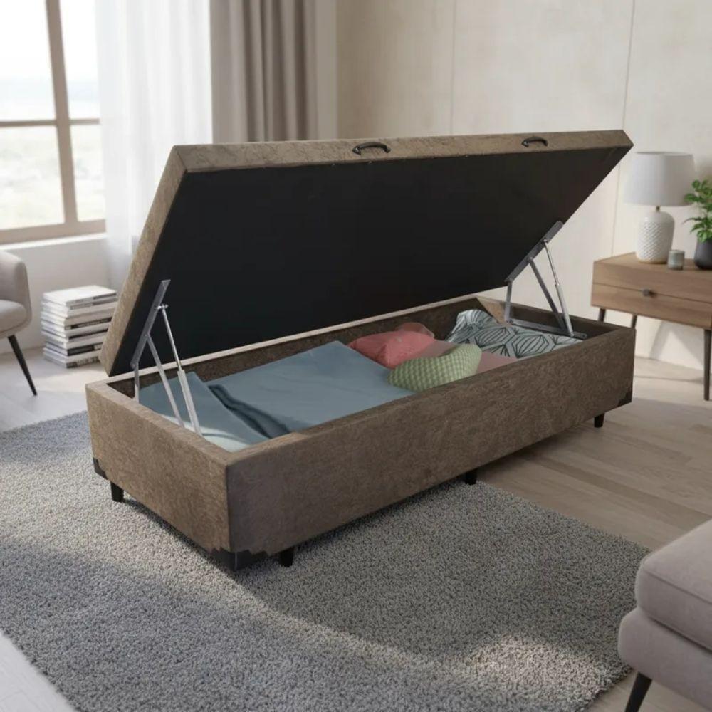 Cama Box Baú Solteiro Whc Suede Marrom 88x188x42 - 5