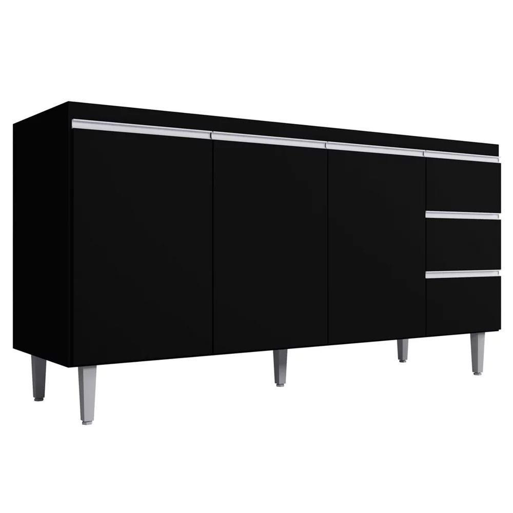 Balcão Gabinete 160cm Cozinha 3 Portas Andreia S-t Ajl Preto - 1