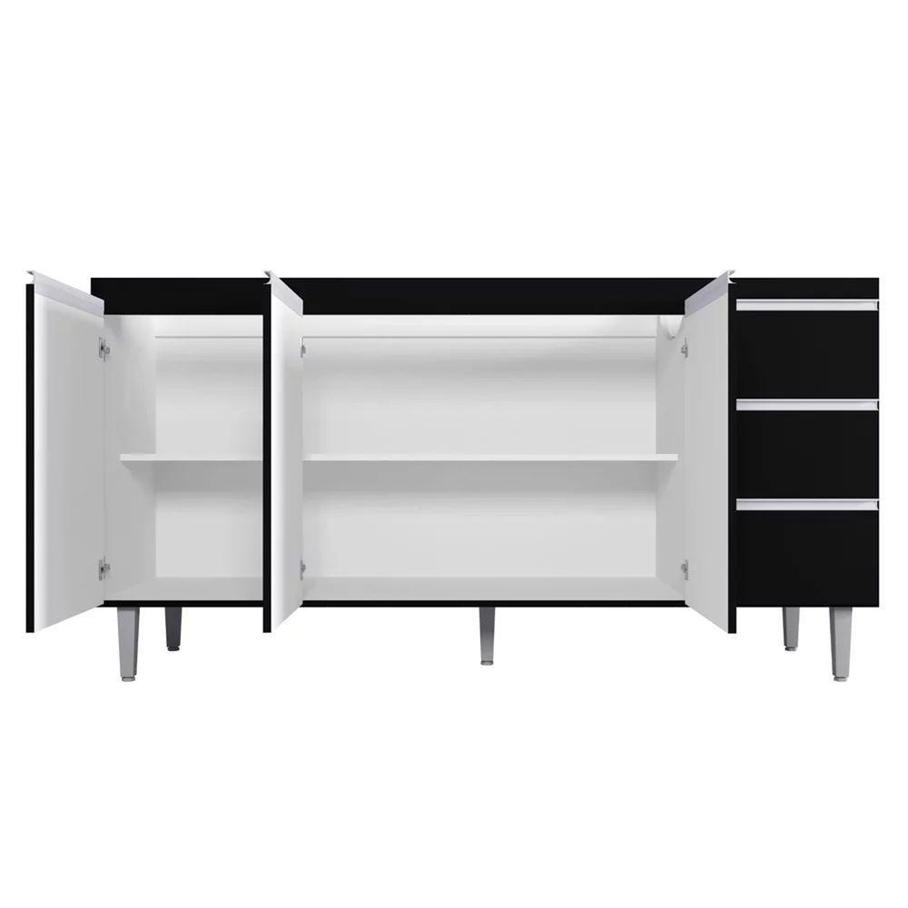 Balcão Gabinete 160cm Cozinha 3 Portas Andreia S-t Ajl Preto - 2