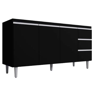 Balcão Gabinete 160cm Cozinha 3 Portas Andreia S-t Ajl Preto
