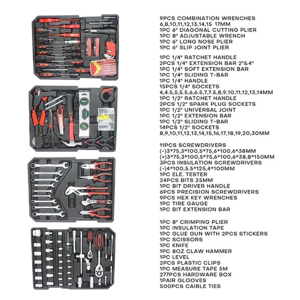 Maleta Jogo Ferramentas 199 Pecas Aluminio Carrinho Profissional Mala Rodinhas Cromo Vanadio Alicates Soquetes Bits Tren - 3