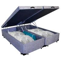 Cama Box Baú King Bipartido Whc Suede Cinza 193x203x42