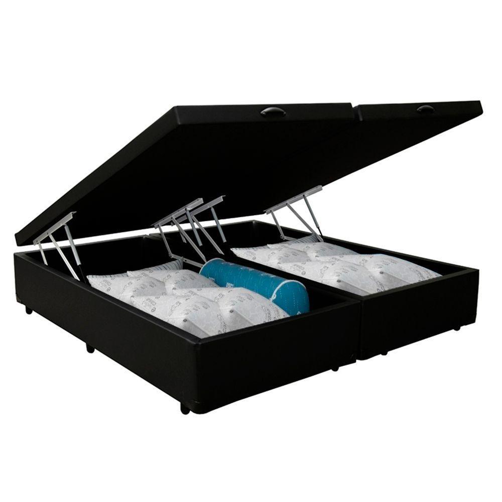 Cama Box Baú King Bipartido Whc Sintético Preto 193x203x42 - 2