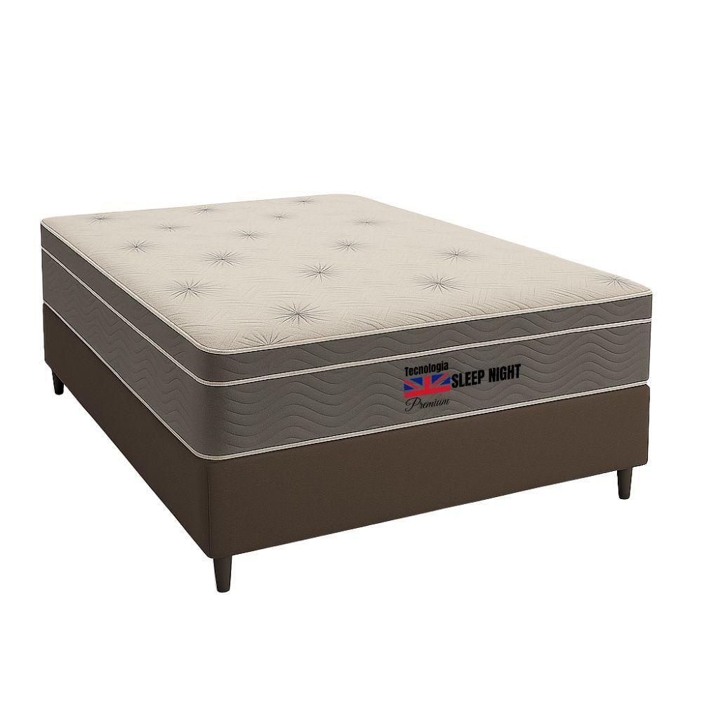 Cama Box Casal Sintético + Colchão Molas Ensacadas Sleepnight 138x188x67 Marrom - 1
