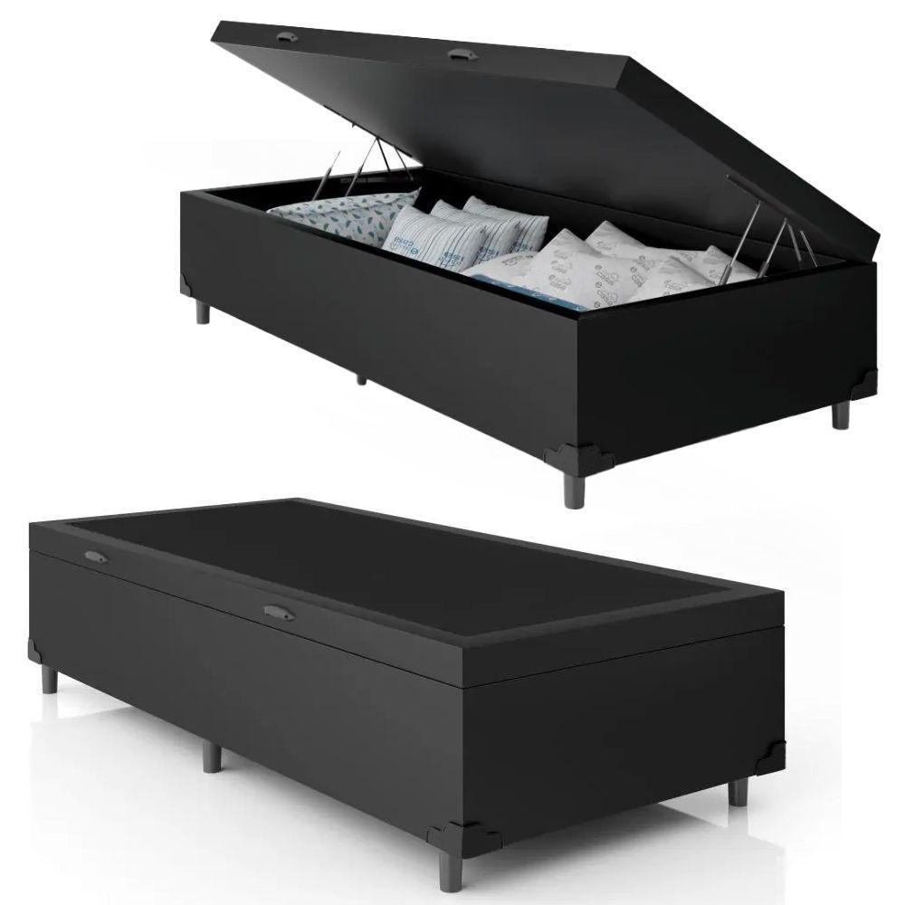 Cama Box Baú Solteiro Whc Sintético Preto 88x188x42 - 1