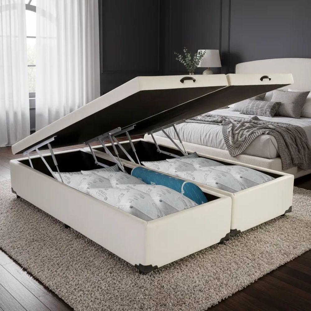 Cama Box Baú King Bipartido Whc Sintético Branco 193x203x42 - 1