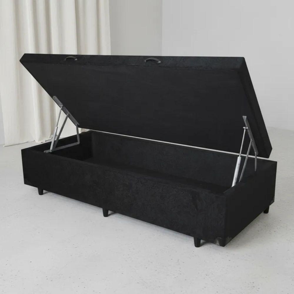 Cama Box Baú Solteiro Whc Suede Preto 88x188x42 - 1