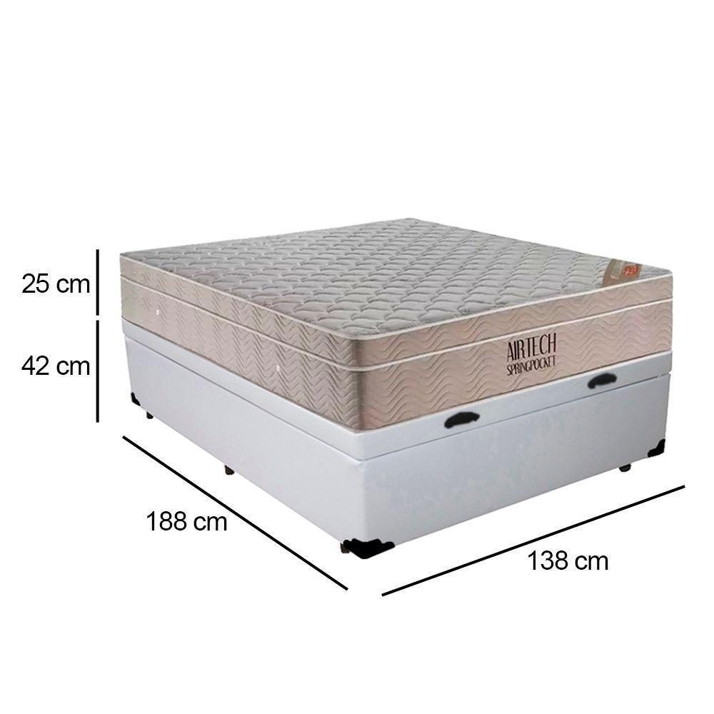 Cama Box Baú Casal Sintético + Colchão Molas Ensacadas Ortobom Airtech 138x188x67 Branco - 4