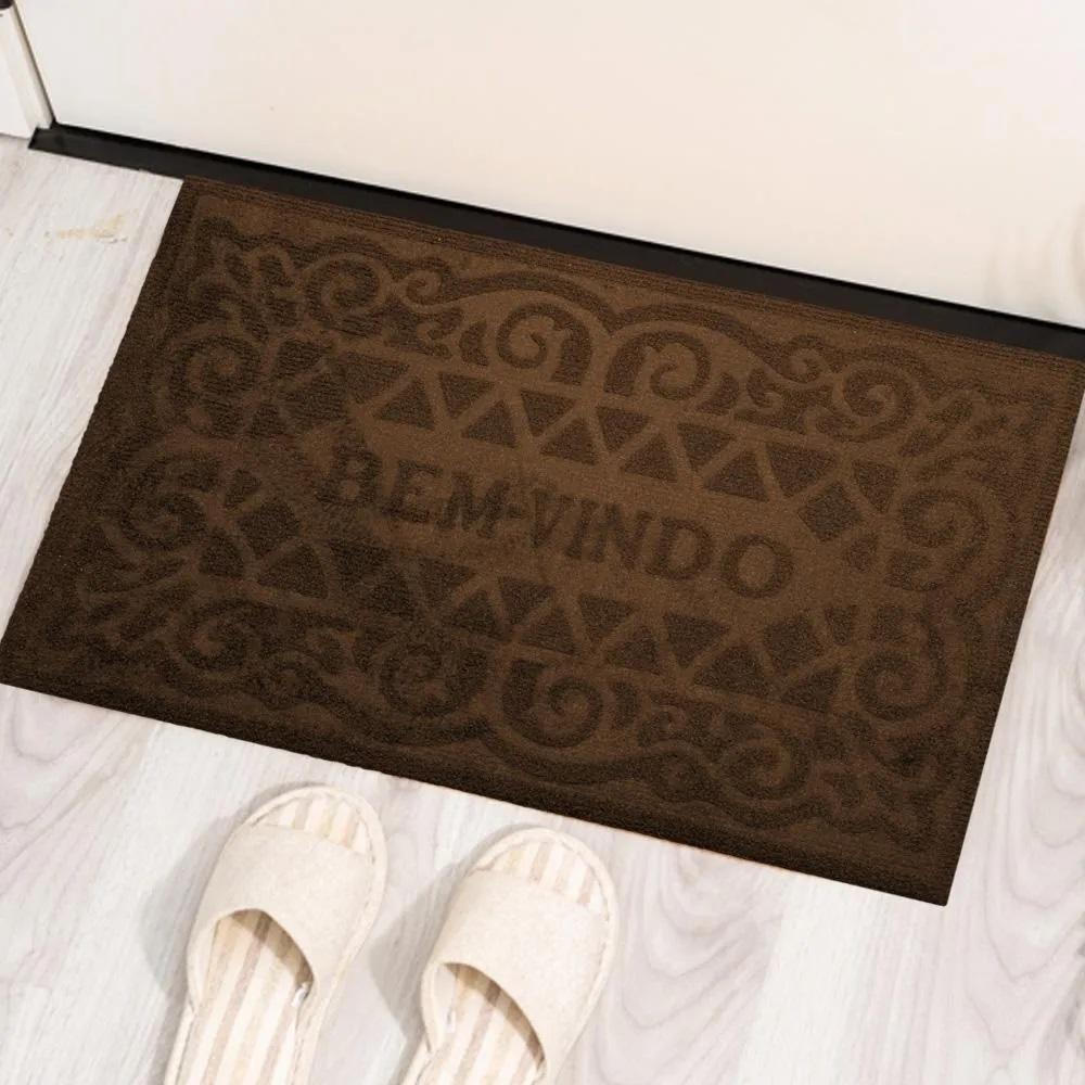 Capacho Emborrachado Aveludado Entrada Porta Loja Apartamento Tapete Antiderrapante Bem Vindo Marrom - 4