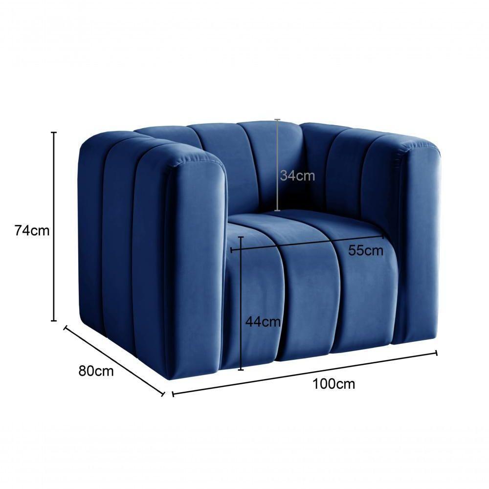 Poltrona Mona Decorativa Confortável Moderna Sala De Estar - Veludo Azul 210 - 2