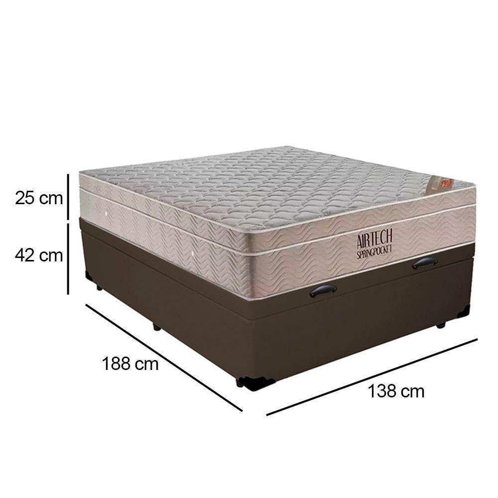 Cama Box Baú Casal Sintético + Colchão Molas Ensacadas Ortobom Airtech 138x188x67 Cor:marrom - 4
