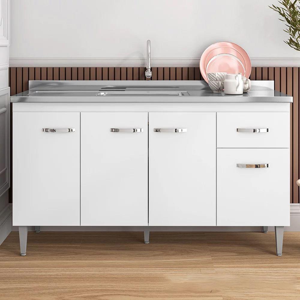 Balcão Cozinha Gabriela 3 Porta 150cm S-t Ajl Branco Flex - 5