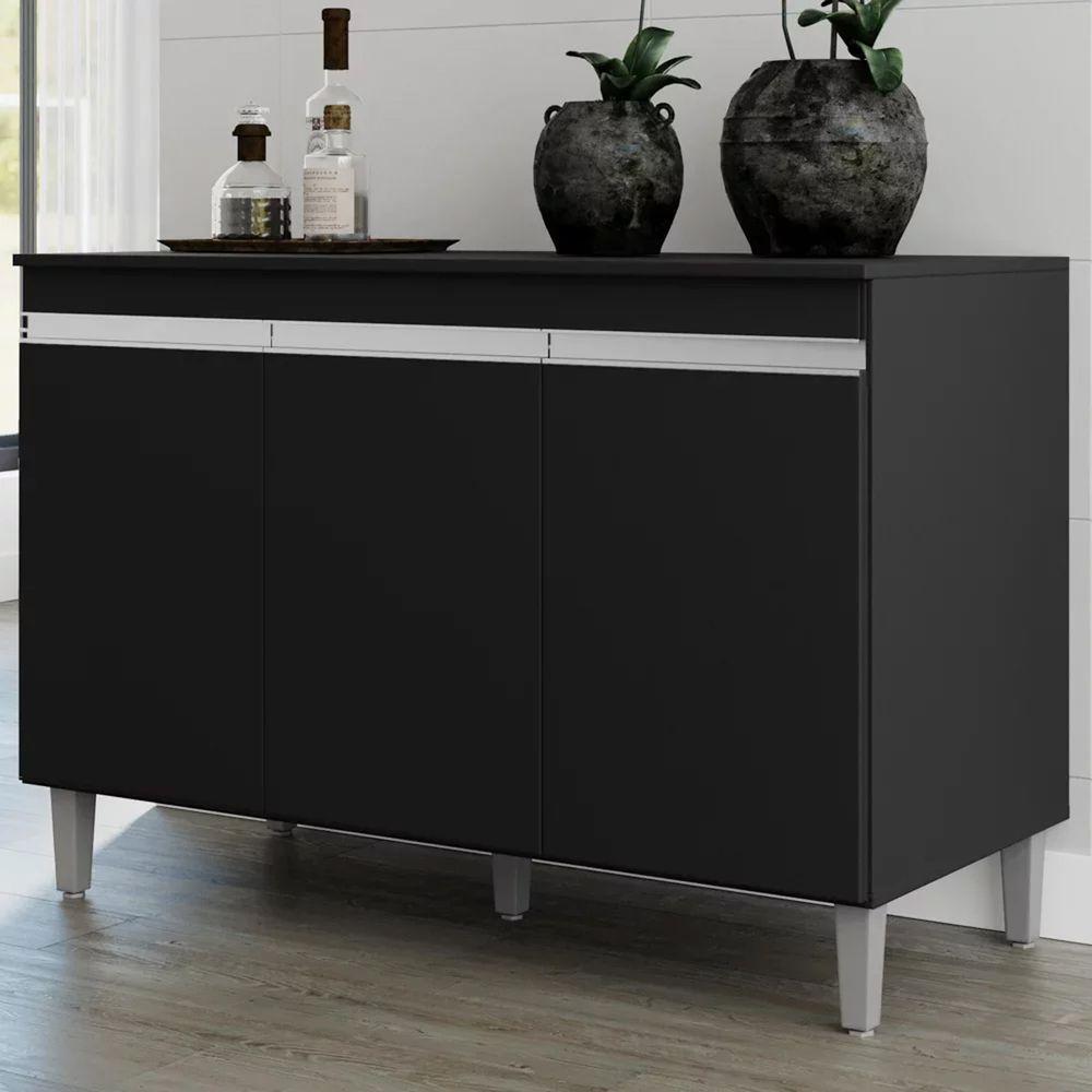 Balcão Gabinete Cozinha 120cm Manu 3 Portas Sem Tampo Ajl Preto - 2