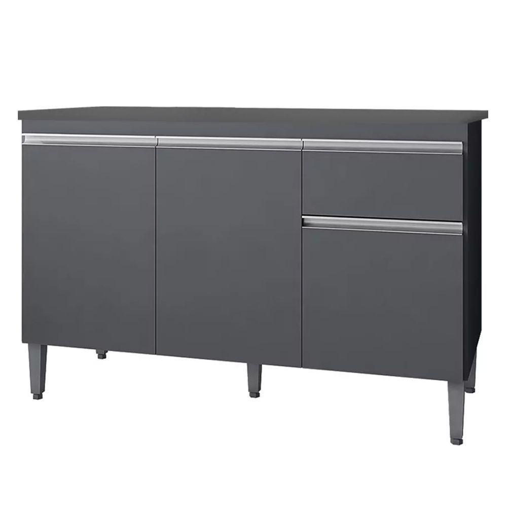 Balcão Gabinete 3 Portas Cozinha 120cm Tatiane Sem Tampo Ajl Cinza - 1