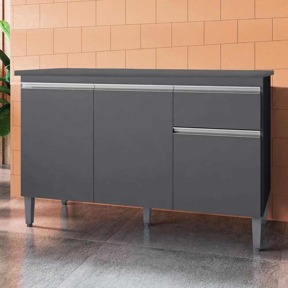 Balcão Gabinete 3 Portas Cozinha 120cm Tatiane Sem Tampo Ajl Cinza - 2