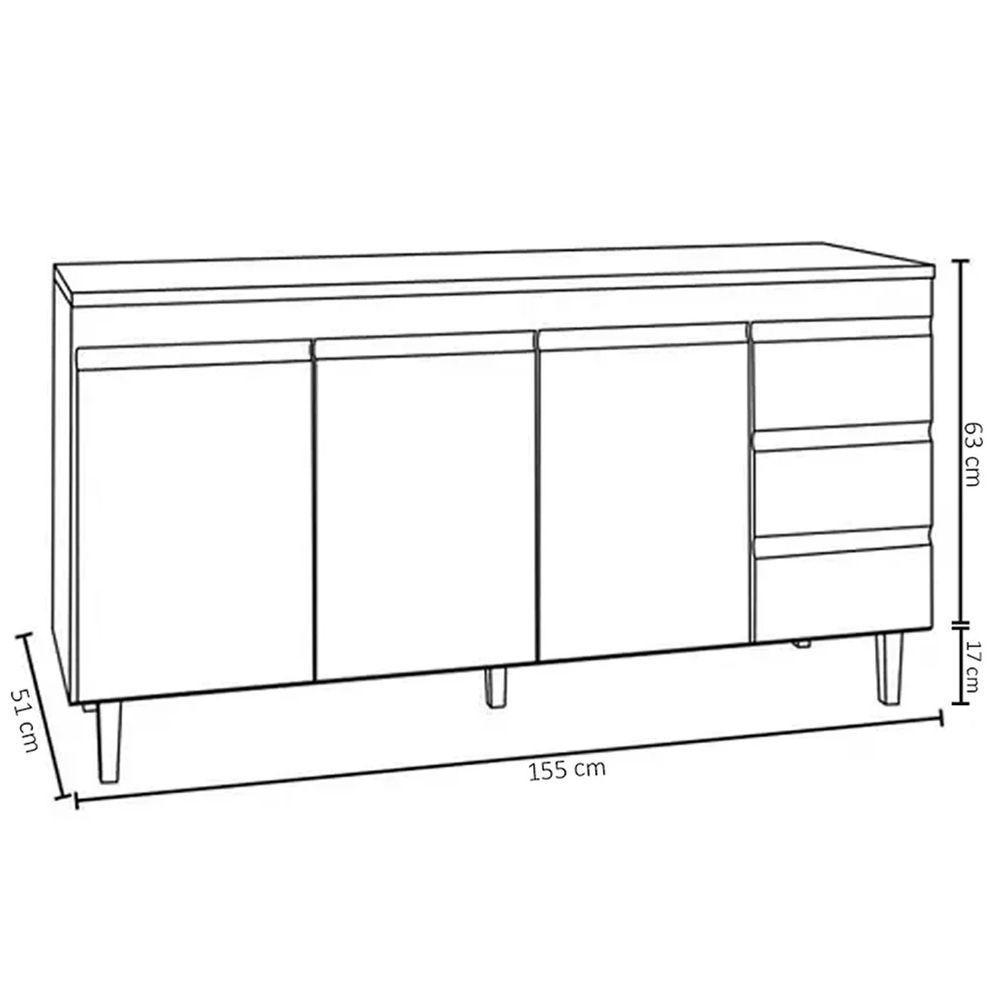 Balcão Gabinete 160cm Cozinha 3 Portas Andreia S-t Ajl Cinza - 2