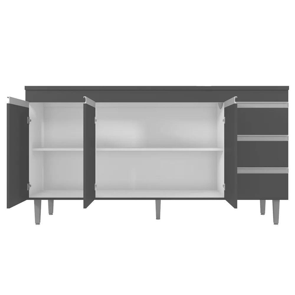 Balcão Gabinete 160cm Cozinha 3 Portas Andreia S-t Ajl Cinza - 4