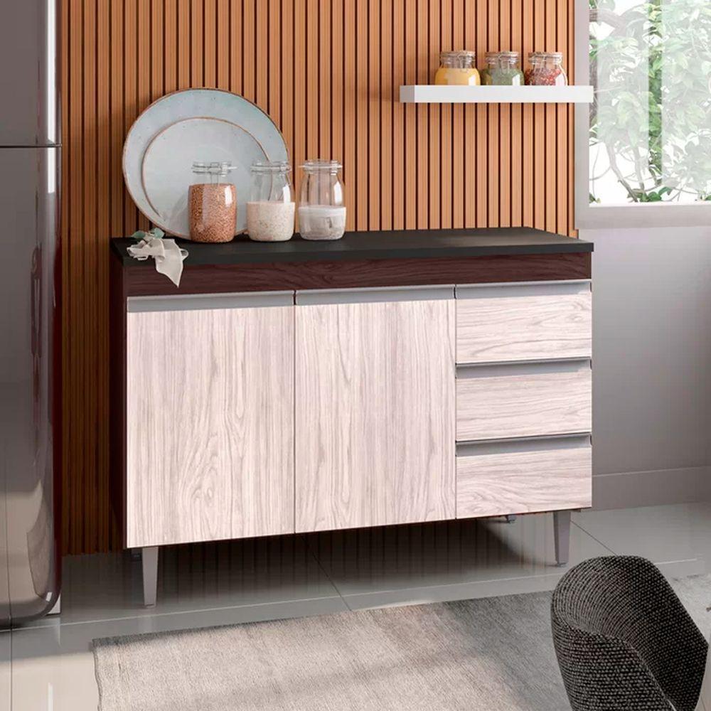 Balcão Gabinete Cozinha Andreia 100cm 2 Porta S-t Ajl Móveis Castanho Avelã - 2